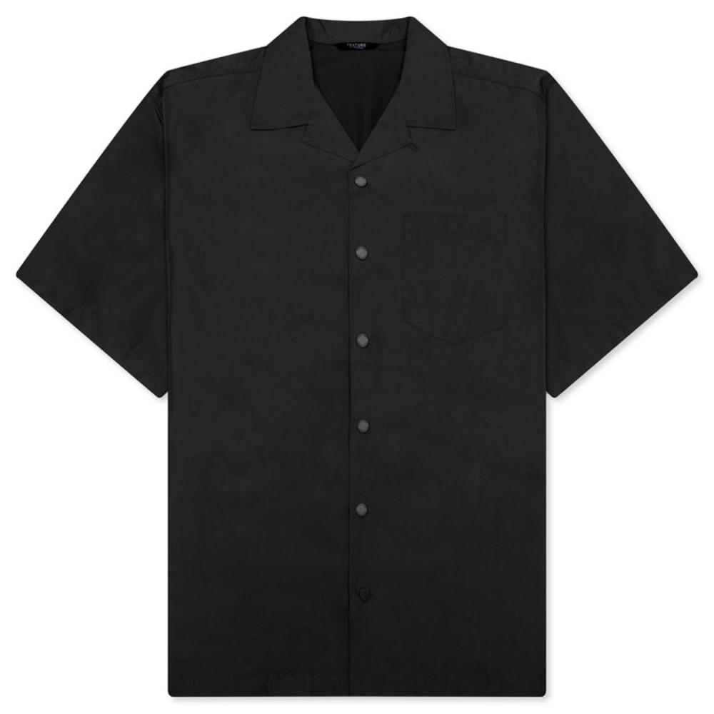 Black Casual Button Down Shirt with Camp Collar